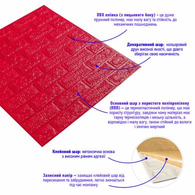 Купити 3D панель самоклеюча цегла Червону 700х770х7мм (008-7) SW-00000054