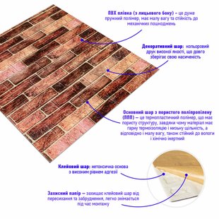 Купити 179-3 Панель стінова 3D 700мм*770мм*3мм BROWN (цегла) (D) SW-00001771