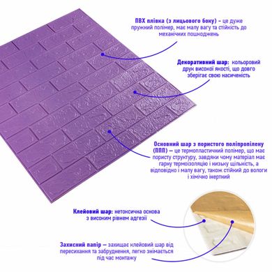 Купить 3D панель самоклеющаяся кирпич Пурпурный 700x770x3мм (014-3) SW-00000863