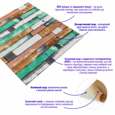 Купить Самоклеющаяся декоративная 3D панель мятное дерево 700x700x5мм (057) SW-00000238