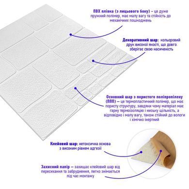Купити Самоклеюча 3D панель камінь білий 700х700х6мм (151) SW-00001155