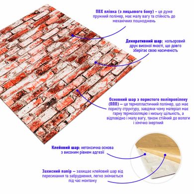 Купити Декоративна 3D панель самоклейка під цеглу Червоно-Біла 700х770х4мм (341) SW-00000533