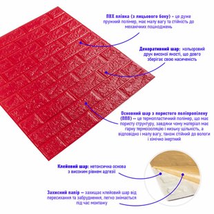 Купити 3D панель самоклеюча цегла червона 700х770х5мм (008-5) SW-00000145