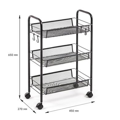 Купить Этажерка мобильная трехъярусная универсальная из металла черная 45*27*65см SW-00002106
