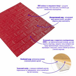 Купити 3D панель самоклеюча цегла малинова-червона 700х770х5мм (108-5) SW-00001364