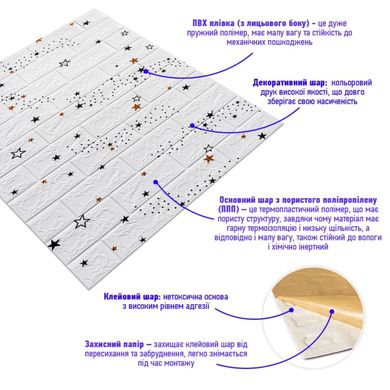 Купить Декоративная 3D панель самоклейка под белый кирпич Звезды 700x770x5мм (021) SW-00000086