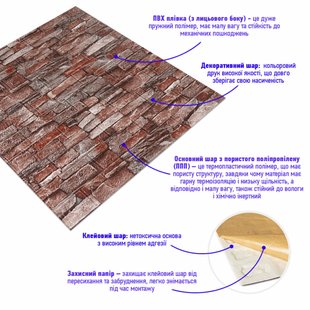 Купити Самоклеюча 3D панель під камінь червоний пісковик 700x770x3мм (58-3) SW-00001319